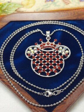 New Rhinestone Minnie Crown Princess necklace Pendant is almost 2 inches, 17 in